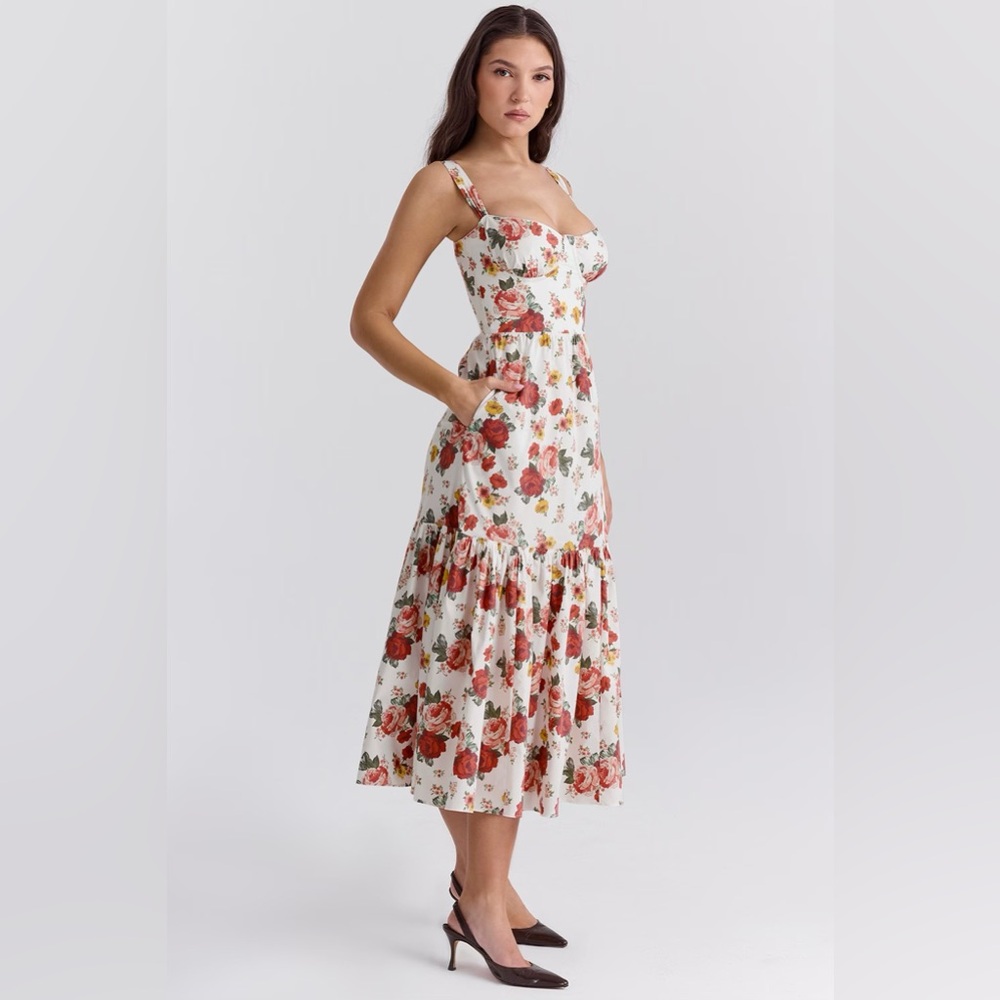 House of CB Elia Italian Rose Print Cotton Midi Sundress Plus cup